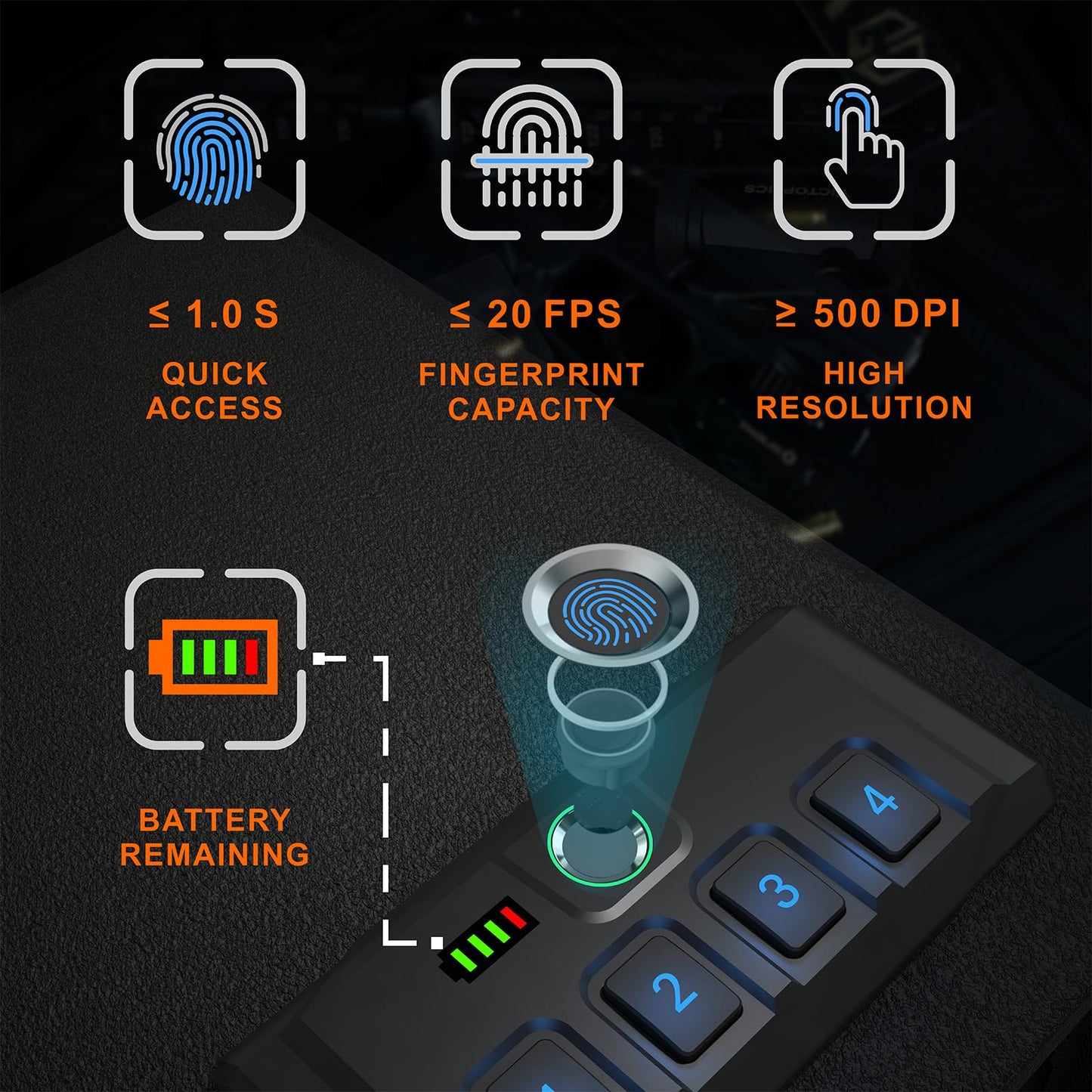 Z ZLJUAN Gun Safes for Pistols,Quick-Access Handgun Safe,Safety Device with Biometric&Digital Key Pad&Key,High Capacity Pistol Safe for Nightstand&Car&Home&Office (Black-with Backup Power Cable)