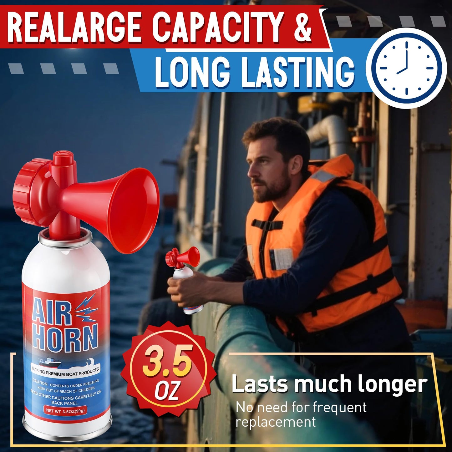 HappyAlley 3 Pack Large Air Horn for Safety 3.5oz, 122dB Very Loud Marine Air Horn for Boat, Coast Guard Approved, Great for Boat & Marine Safety, Sporting Events, Travels, Hiking (Red)