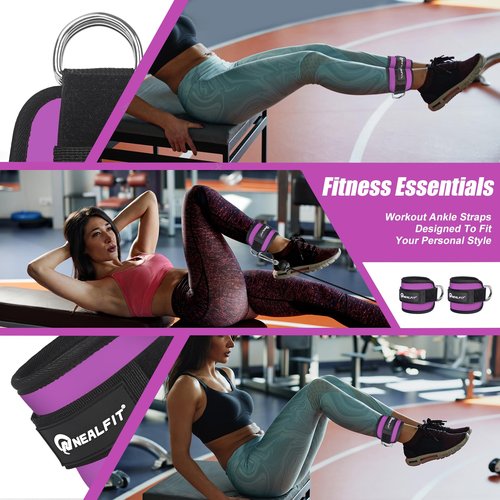 NEALFIT Ankle Strap for Cable Machine, Gym Ankle Cuff for Kickbacks, Leg Extensions, Glute Workouts, Booty Hip Abductors Exercise for Women and Men (Purple, Pair)