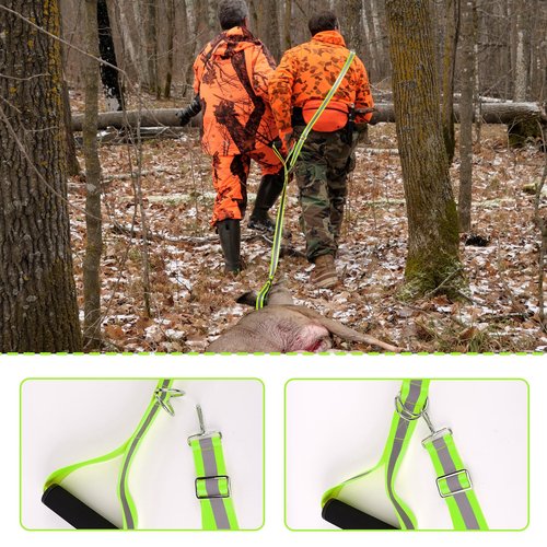NQEUEPN Deer Drag Rope, Heavy Duty Reflective Deer Drag and Harness with Adjustable Shoulder Strap Deer Drag Strap Deer Hunting Accessories for Outdoor Hunting Quick Moving (Green)