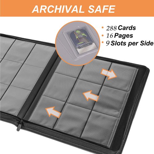 Toploader Binder,Card Holder 9 Pocket Sleeves Hold up 288 Cards. Album Book Case Storage Organizer,used for sports cards,football, baseball, Game King, Skylanders, MTG,game cards“3×4” rigid(BLACK)