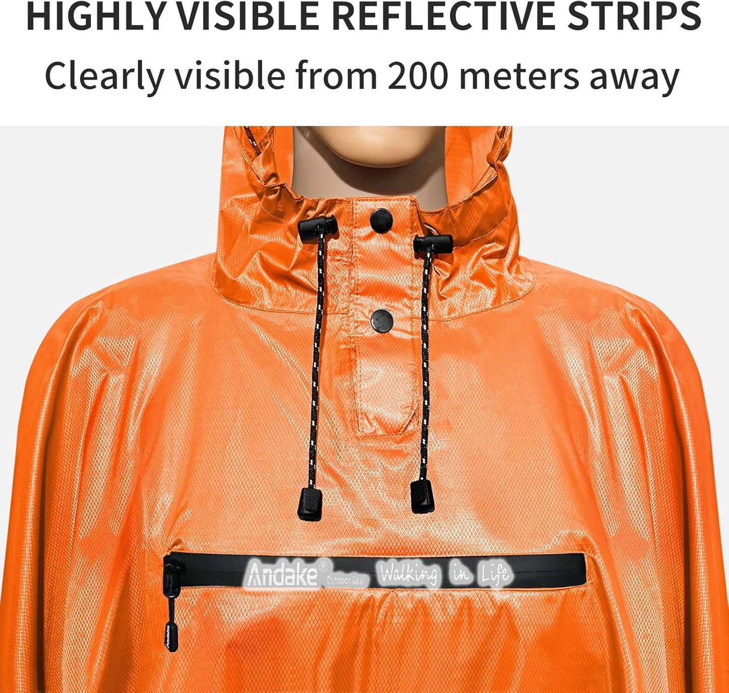 Andake Waterproof Rain Poncho for Adults Unisex,230T Ripstop Polyester,Raincoat Gear with Transparent Viewing Window Outdoors