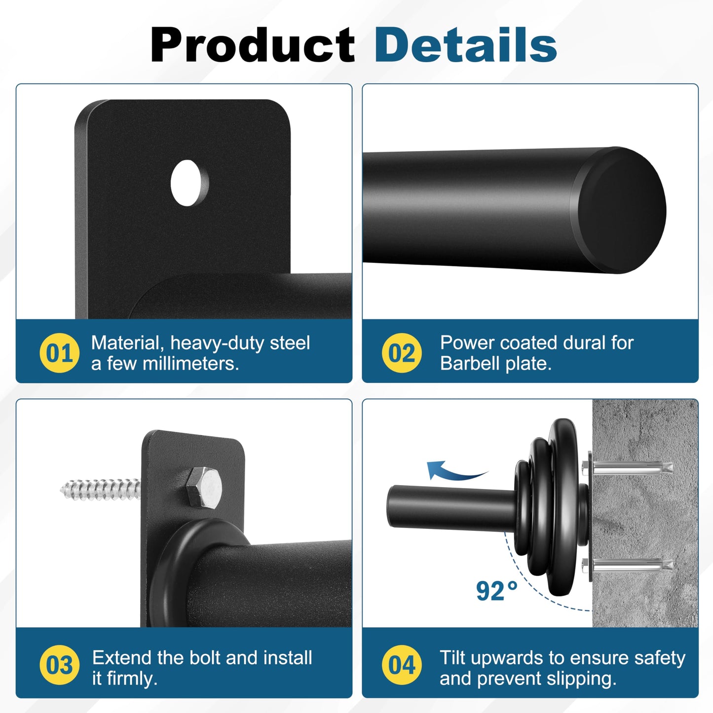 EVERYMATE Weight Plate Holder: Wall Mounted Weight Rack Storage for Olympic Weight Plate,Home Gym Organizer（Upgrade Length and Thick Steel）