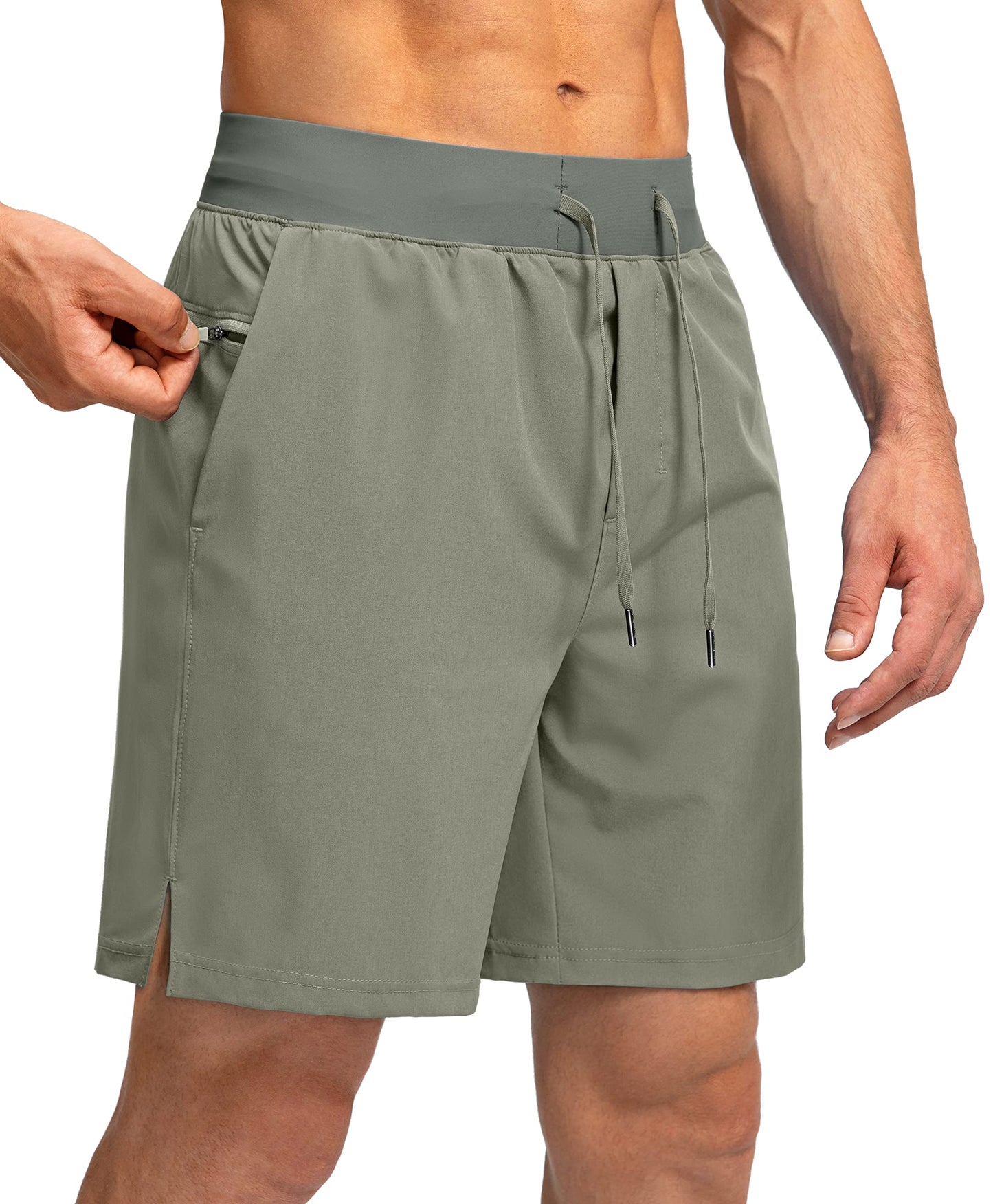 Men's Running Shorts with Zipper Pockets 7 Inch Lightweight Quick Dry Gym Athletic Workout Shorts for Men (Green Sage, M)