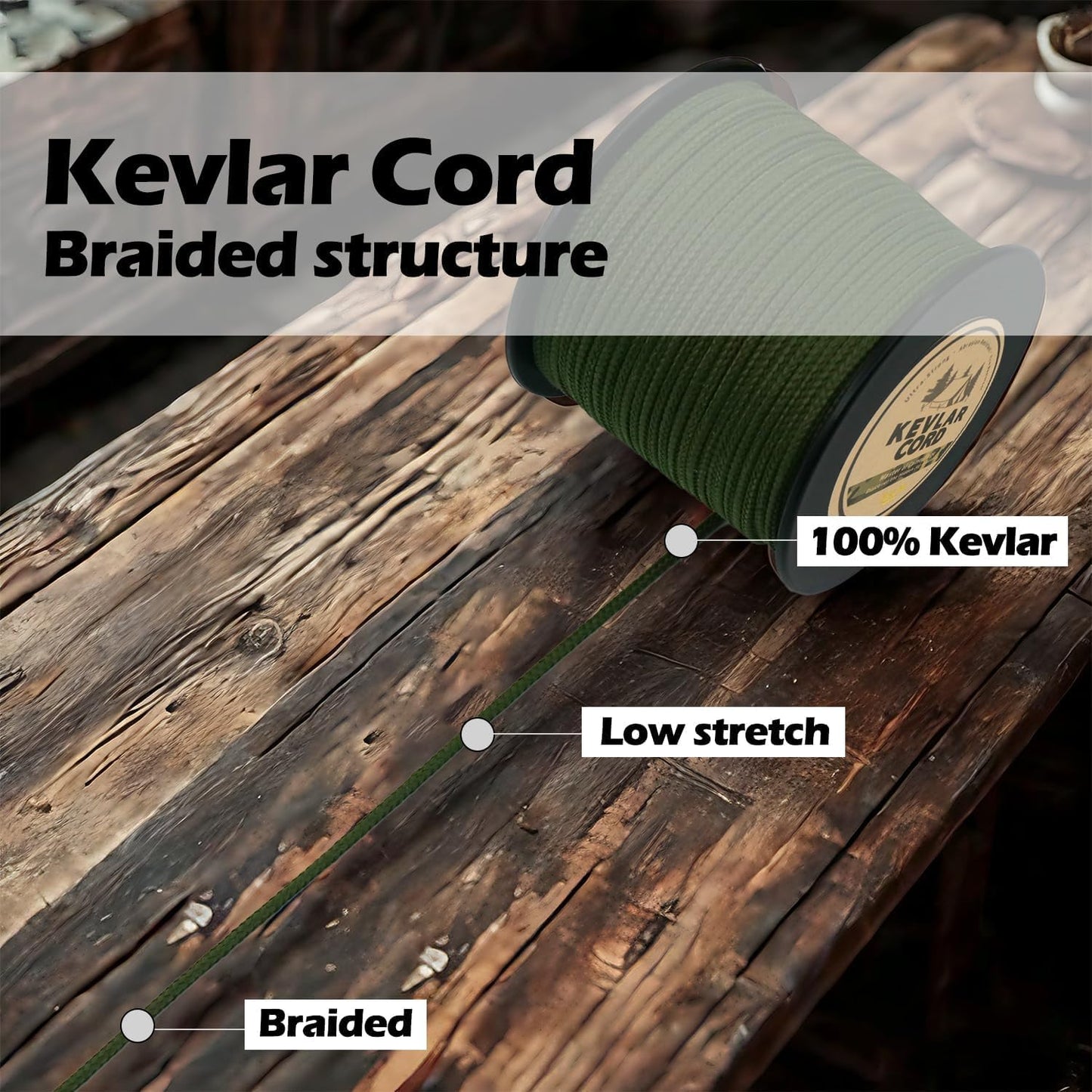 9KM DWLIFE Camo Green Kevlar Cord, 200lb 30ft High Strength, Ultralight, Abrasion Resistance for Trip Wire, Saw, Model Rocket, Hammock Tarp Ridgeline, Tactical Survival for Outdoor