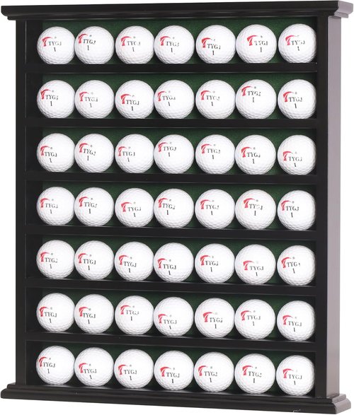 DisplayGifts Golf Gift 49-Golf Ball Display Case Cabinet Rack, No Door Open Rack Black Finish Frame