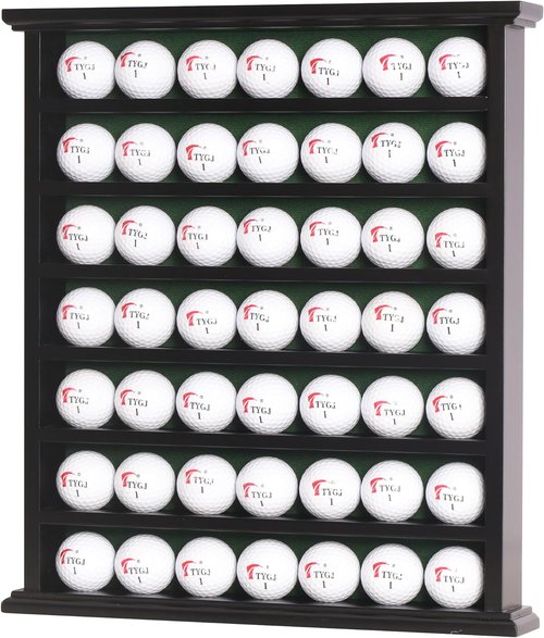 DisplayGifts Golf Gift 49-Golf Ball Display Case Cabinet Rack, No Door Open Rack Black Finish Frame