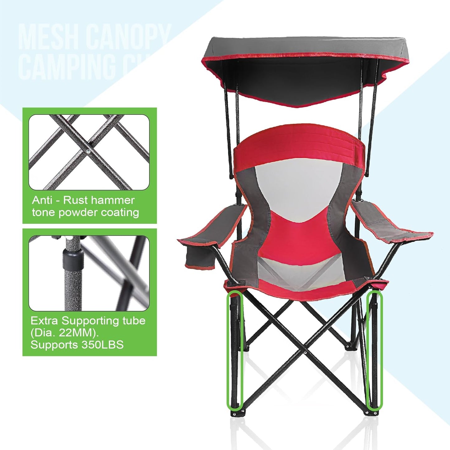 ALPHA CAMP Heavy Duty Canopy Lounge Chair Sunshade Hiking Travel Chair with Cup Holder
