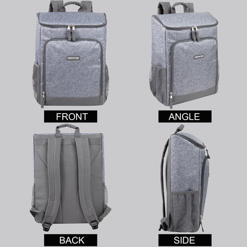 Insulated Cooler Backpack Food Delivery Bag with Drink Cup Holders, Pocket | Soft Sided Backpack Cooler Insulated Leak Proof 30 Can Travel Cooler Bag for Groceries, Camping, Beach (Heather Grey)