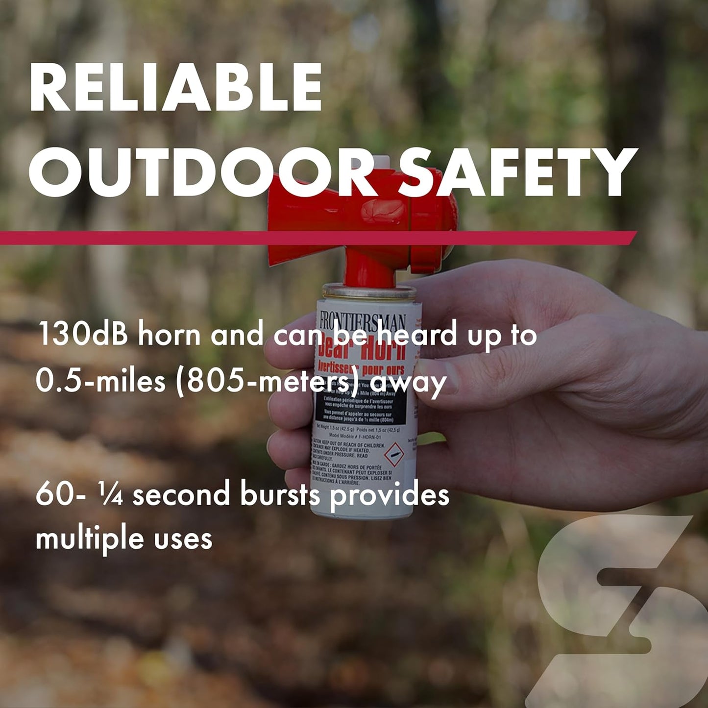 SABRE Frontiersman Bear Horn, Extremely Loud 130dB Sound Heard Up to ½ Mile (805 m) Away, 60 1/4-Second Bursts, Warn Bears & Give Them a Chance to Leave, On/Off Feature, Compact Size for Easy Carry
