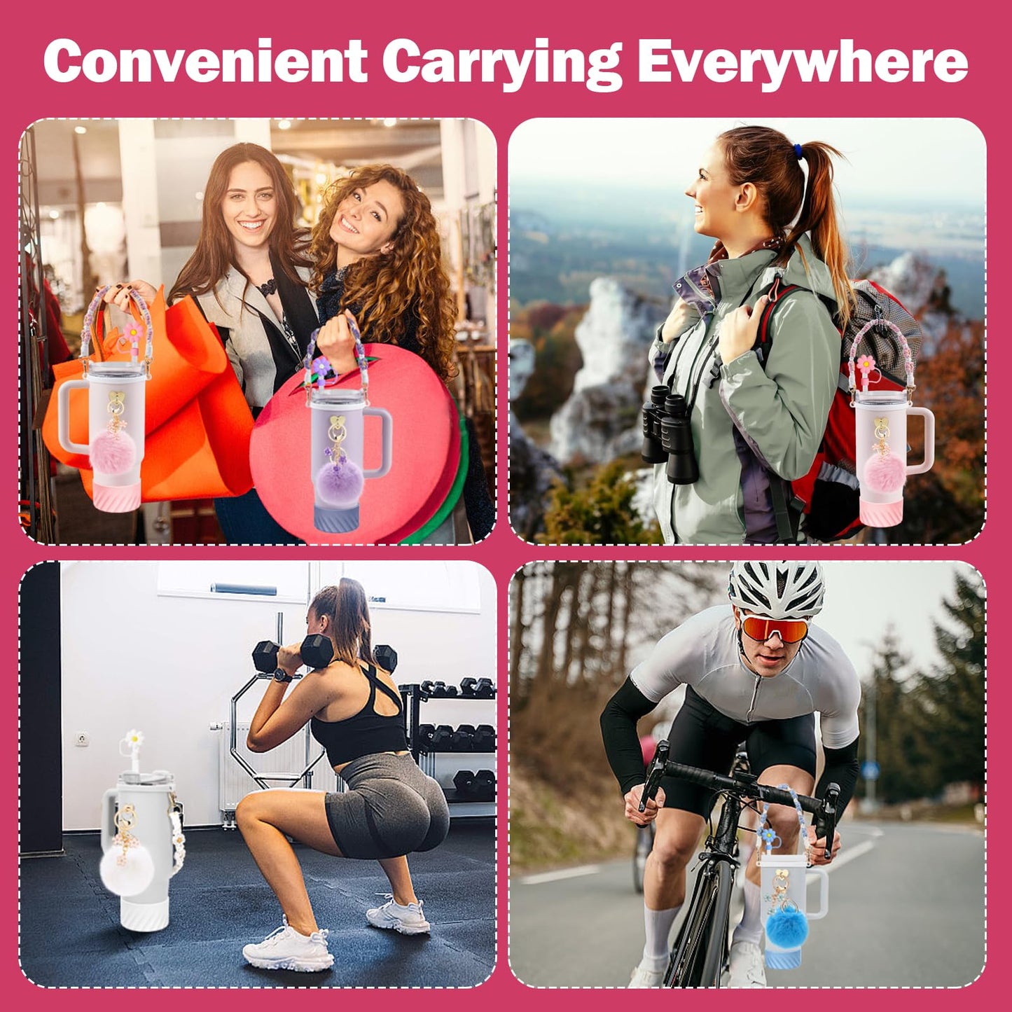 7PCS Accessories Set for Stanley Cup 40 oz 30oz, Including Protective Silicone Boot, Water Bottle Handle Strap, Keychain Charm, Heart Hook, Straw Cover Cap for Stanley Cup Accessories (Pink)