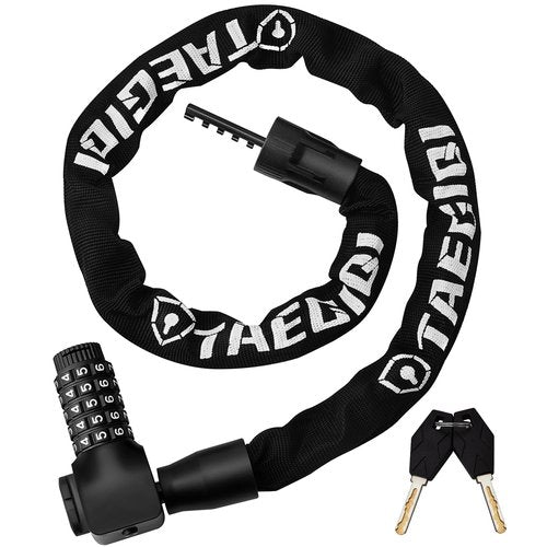 TAEGIQI Upgrade Bike Lock,Bike Chain Lock with 2 Ways to Unlock,5 Digit Resettable Combination and 2 Keys,Heavy Duty Anti-Theft 3.2 Feet,High Security Bicycle Locks for Ebike,Escooter,Gate,Door