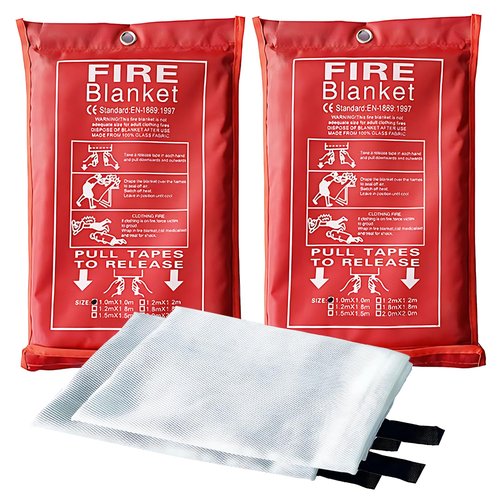 Emergency Fire Suppression Blankets 40" x 40" Fire Proof Fiberglass Blanket for Survival - High Heat Resistant Fire Extinguisher for Office, Home, Kitchen, Grill, Camping, Car, School, etc. 2-Pack