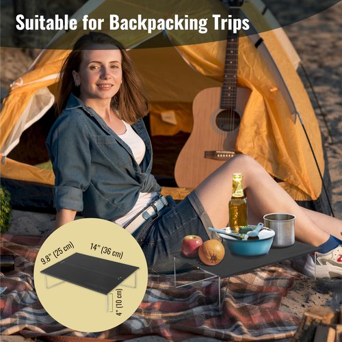 TREKOLOGY Compact Mini Camping Table – Portable, Ultralight, Folding Design – Small, Lightweight Surface for Hiking, Backpacking, Beach, or Nightstand Use – Collapsible Outdoor Gear (Black)
