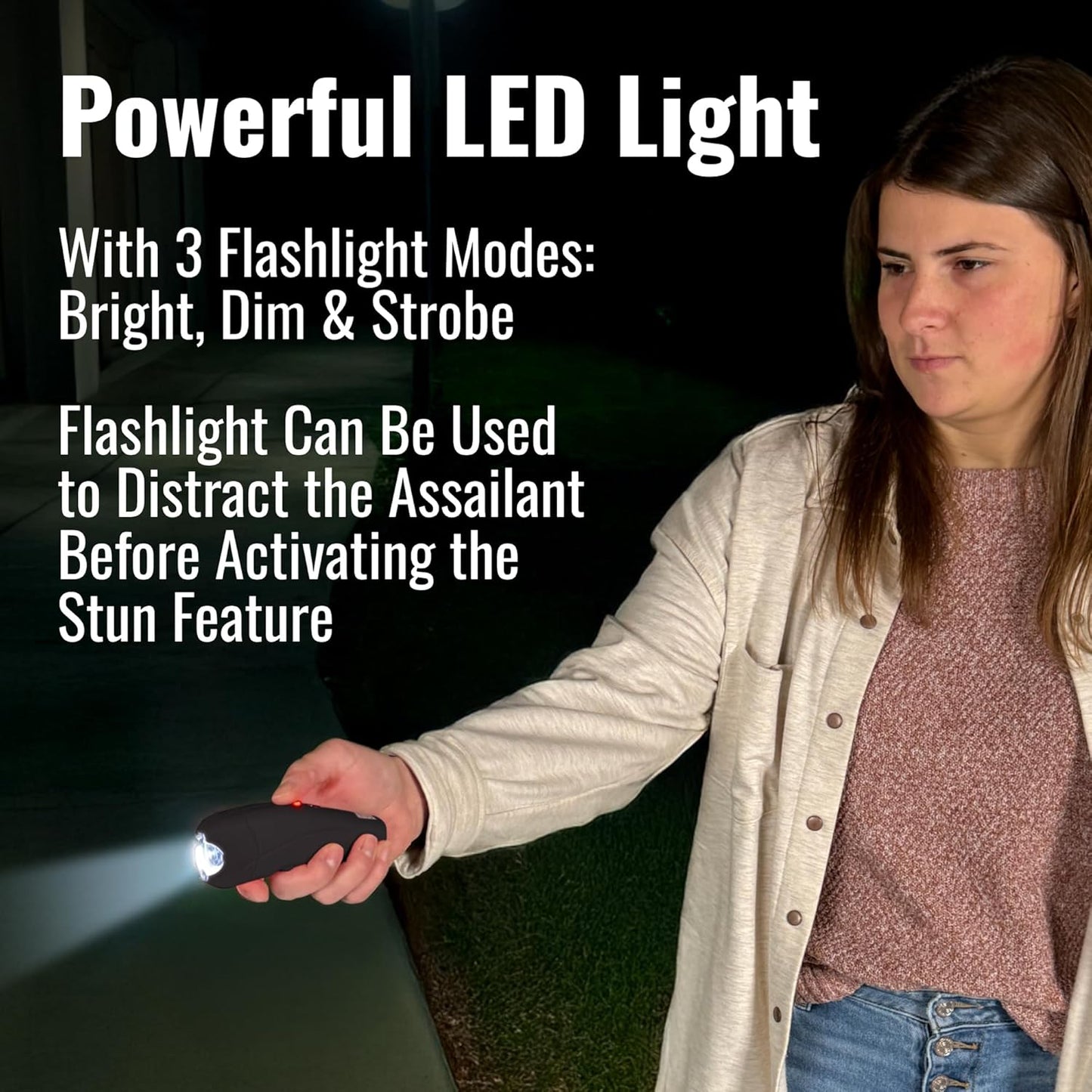 Rechargeable Mace Stun Gun for Self Defense - High Voltage with Bright LED Light