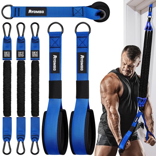 Ayombo Home Gym Workout Equipment, Heavy Resistance Bands with Handles, Door Anchor, Tricep Rope Pull Down Attachment for Triceps, Biceps, Arms,Chest,Back Exercise, Best Replacement for Cable Machines