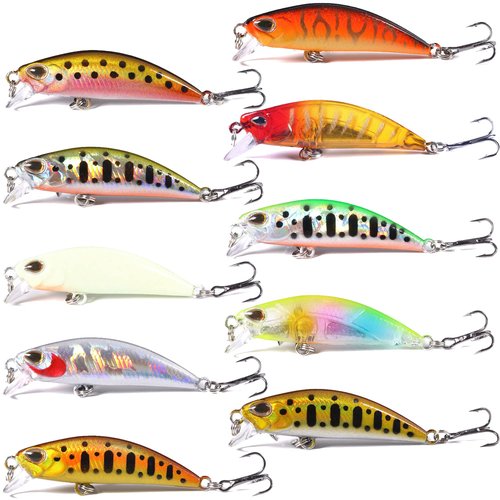 LURESMEOW Jerkbait Fishing Lures Jerk Baits for Bass Fishing Jerk Bait Minnow Lures with Tackle Box for Freshwater Saltwater,10pcs