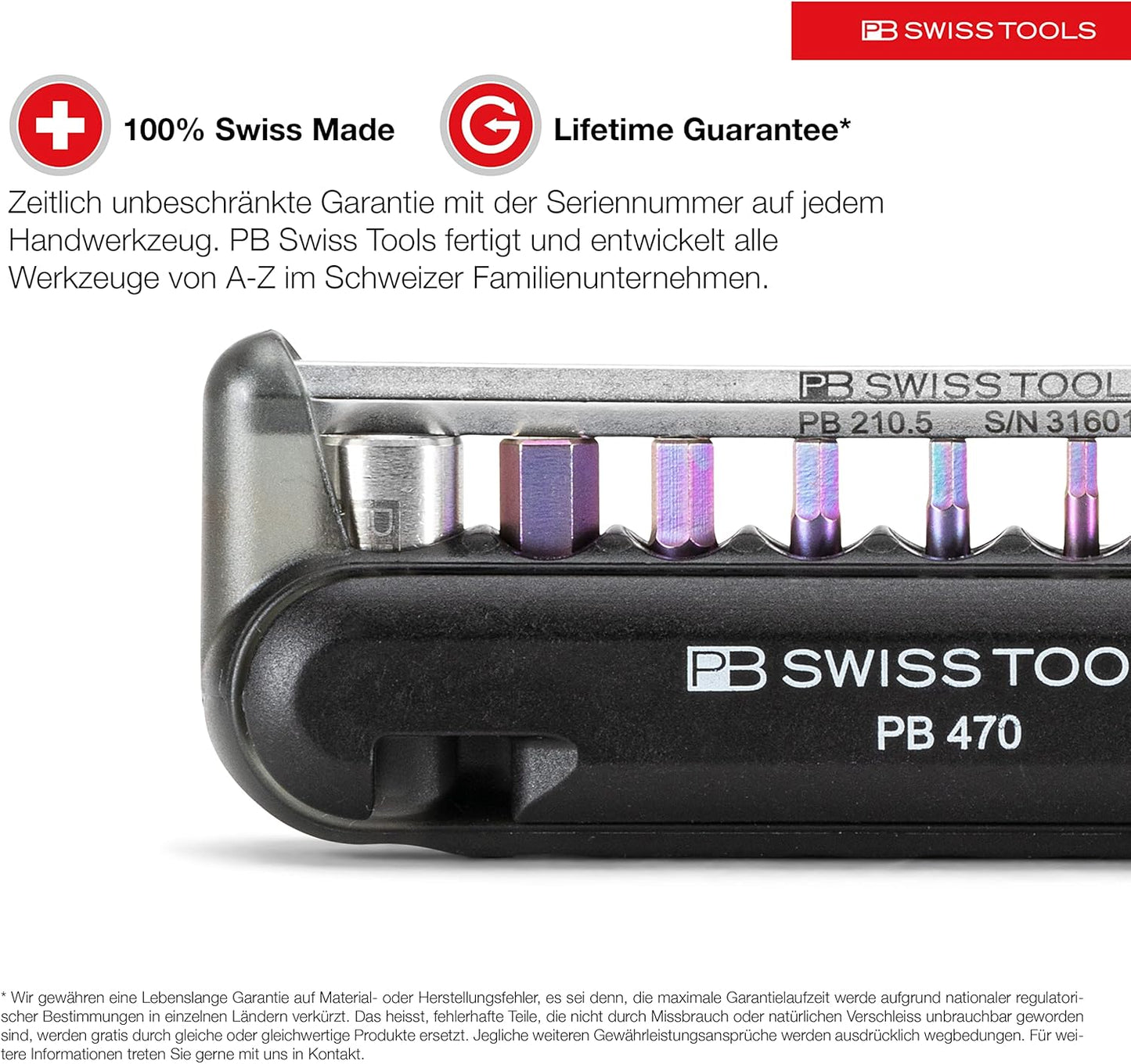 PB Swiss Tools Bike Multitool PB 470 | 100% Swiss Made | Pocket Tool with Bits, Allen Key, Steel Adapter, Tire Lever for Mountain and Road Bike, Bicycle, E-Bike (Green)