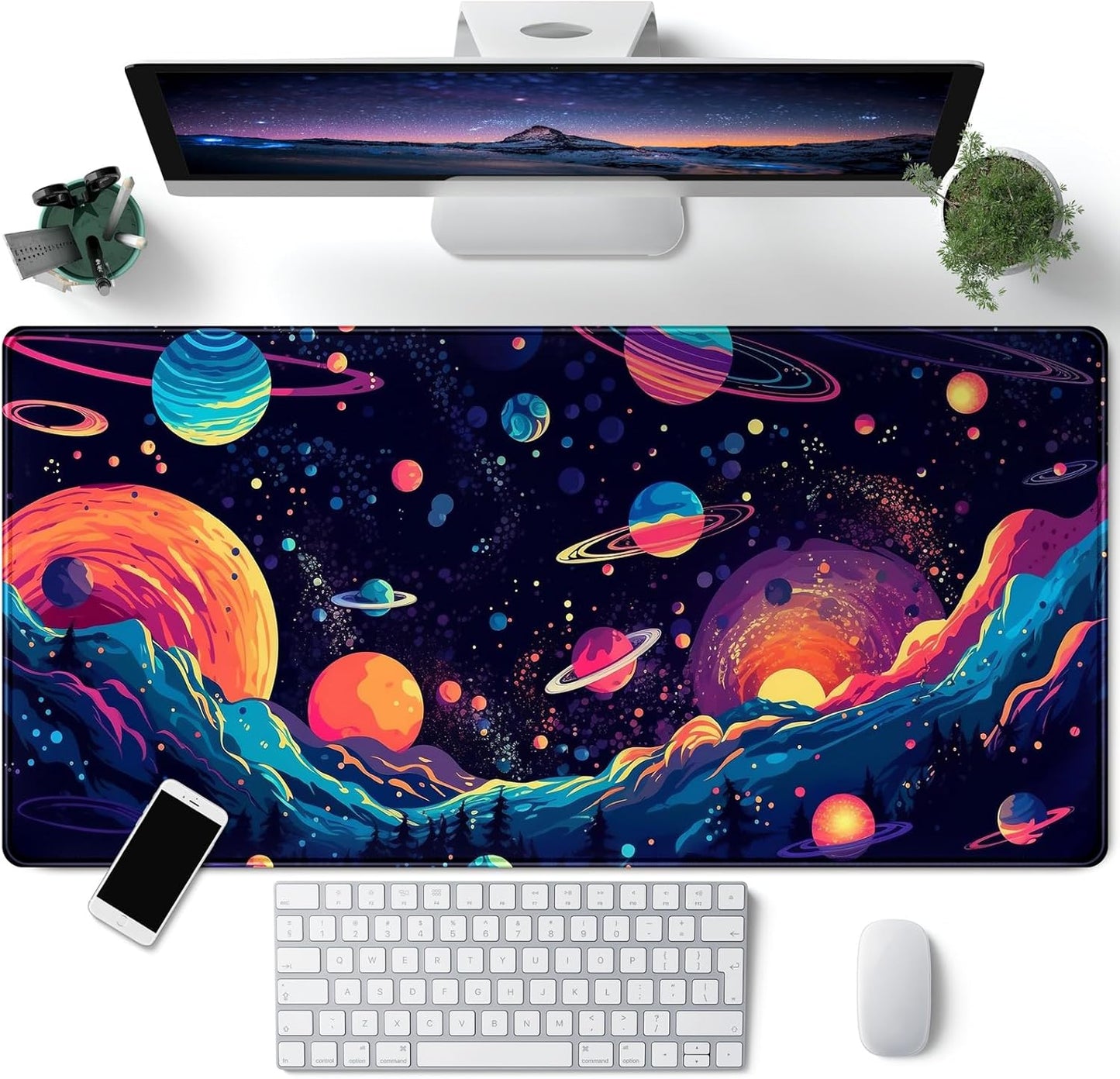 Japanese Desk Mat Riverside Full Moon Desk Pad Black Red Large Mouse Pad Gaming Mousepad Extended XXL Keyboard Pad 31.5 x 15.7 in Laptop Computer Mouse Keyboard Mat for Office Desk Decor