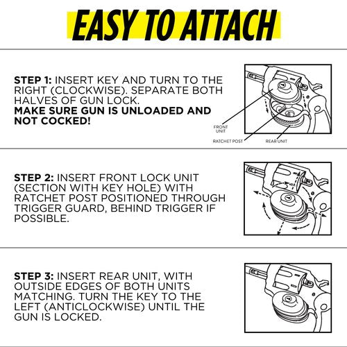 Guard Dog Security Trigger Lock, Gun Lock with Key, Adjustable Ratchet Mechanism, Easy-to-Attach Gun Locks with Protective Rubber Pads for Pistols, Rifles, & Shotguns (Black)