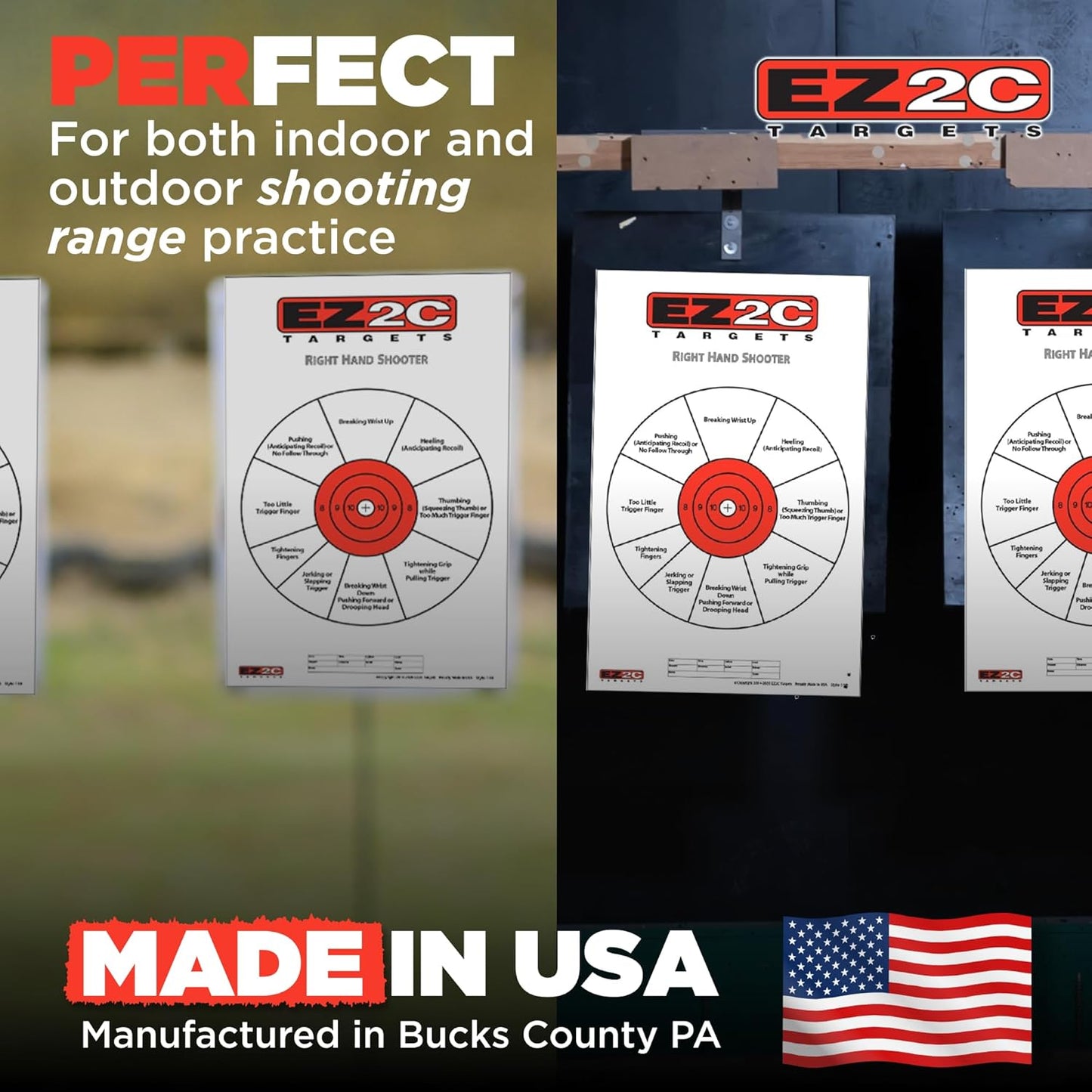 USA Made EZ2C Right Hand/Left Hand Shooting Range Diagnostic Training Paper Target 11"x17" Tear-Off Pad of 25