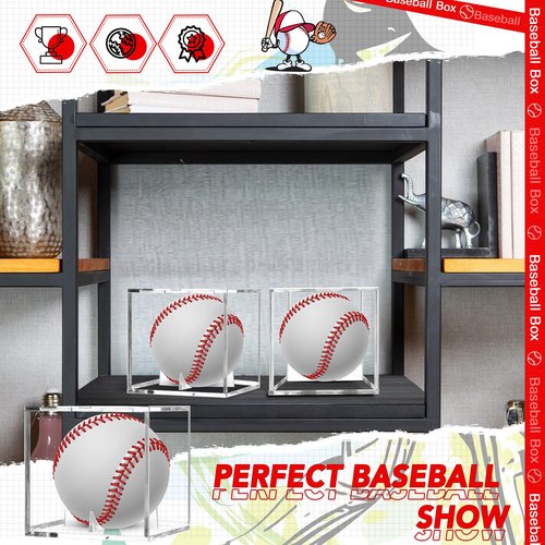 Mudder 2 Pack Acrylic Baseball Holder Case UV Protected Display Stands Clear Baseball Cube Holders Memorabilia Autograph Box