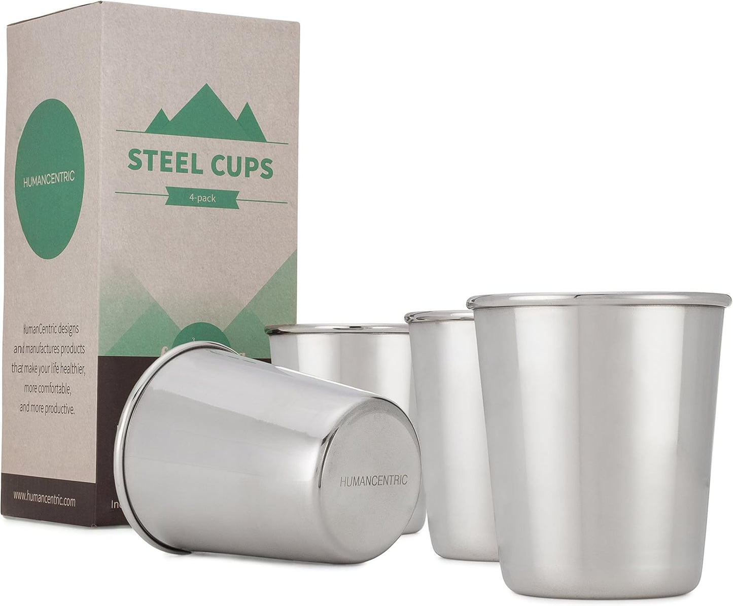 HumanCentric Stainless Steel Cups, 8oz cup (Set of 4) - Compact and Convenient Size