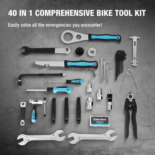 DURATECH Bike Repair Kit, 40PC Bicycle Tool Kit with Carry Case, Bike Accessories for Repairing Tyres, Brakes, Chains, Pedal, Mountain Bike & Road Bike Maintenance, Great Gift for Men, Women