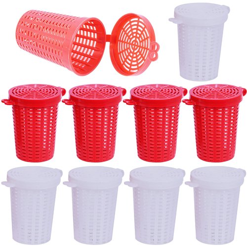 SquEqu 10 Pack Fishing Bait Cage Trap Feeder Holder Box Large Size Baits Case Barrel Fish Lure Plastic Basket Fishing Tackle Kit Gear Tool for Fish Shrimp Earthworm Crab Catfish Cast Net