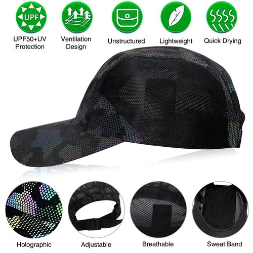 Xaanlvy Cool Sun Cap Outdoor Sport Hat Reflctive Breathable Quick Drying Unstructured Running Climbing for Men Women Black