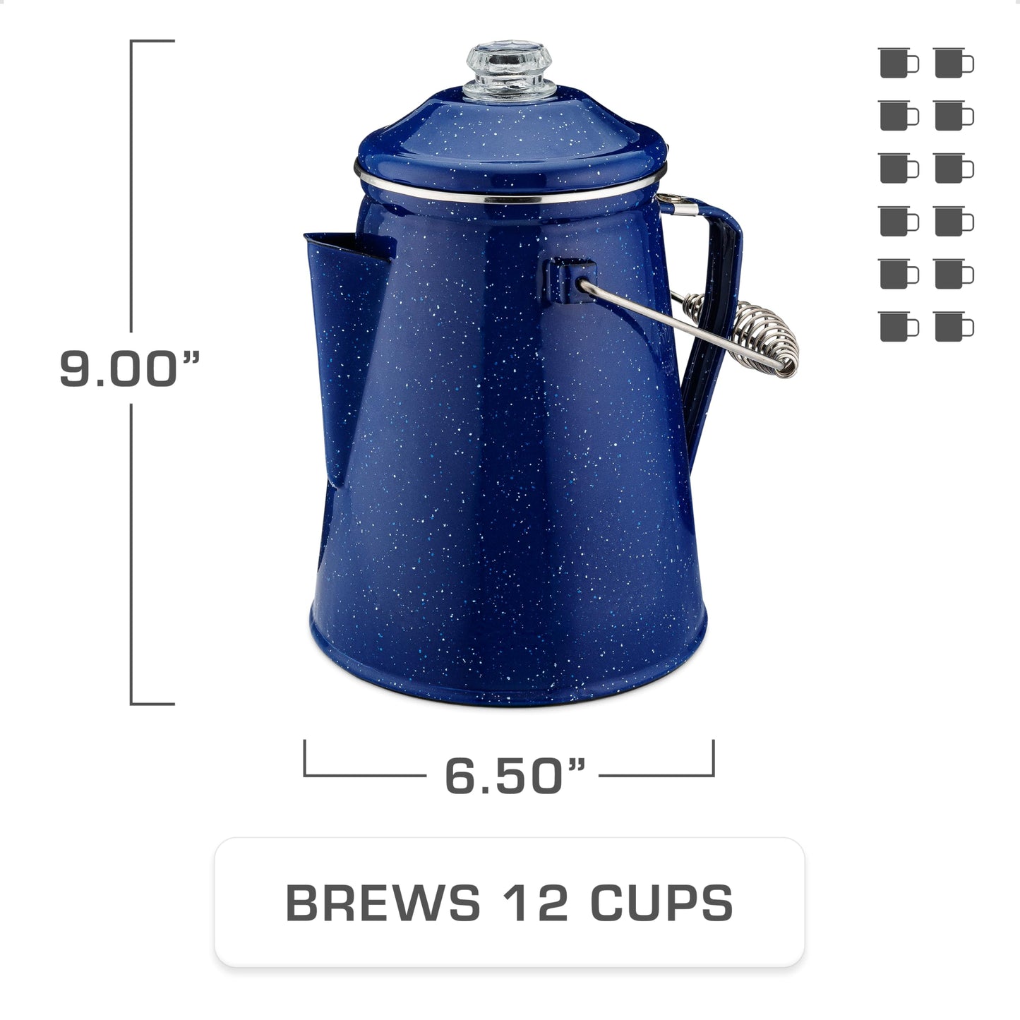 COLETTI Classic Enamel Set Coffee Percolator & Mugs — The Most Nostalgic Camping Coffee Pot, Now Modernized [Blue Enamel, 12 Cup Percolator Coffee Pot & Set of 4 Mugs]