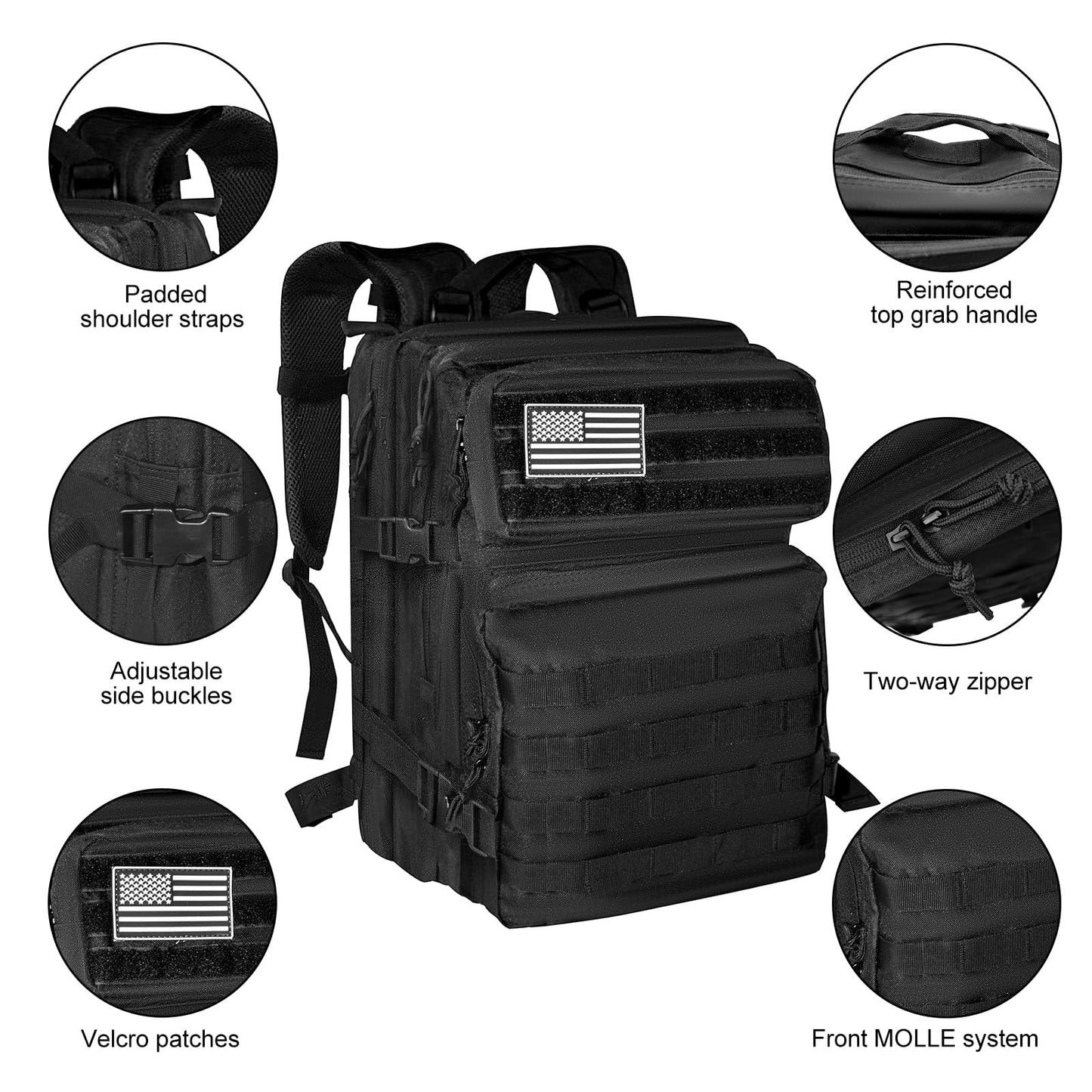 Fortune Edge Military Tactical Backpack for Men and Women Molle 45L Large Army 3 Days Assault Pack Bug Out Bag Water Resistant and Heavy Duty Hiking Camping Treeking Rucksack -Tan