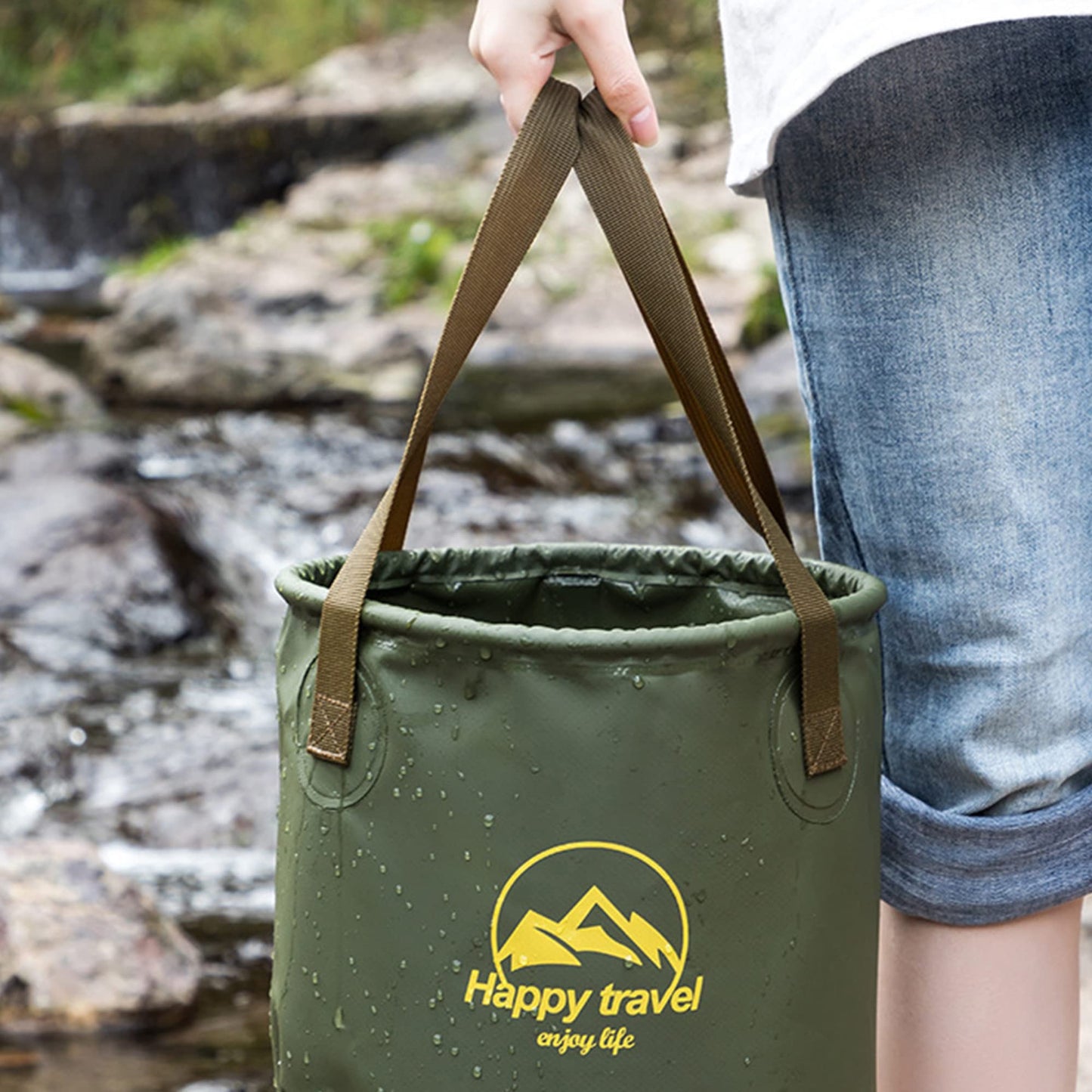 aiGear Collapsible Bucket 5.3 Gallon Portable Camping Outdoor Buckets Water Container Basin Foldable for Camping Hiking Travel Foot Soaking Fishing (CB20GN)