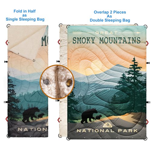 AZITREK Sherpa Puffy Outdoor Camping Blanket for Traveling, Picnics, Beach, Concert, Car, Stadium, Sporting Events - Wearable Warm Waterproof - 55 X 78 (Great Smoky Mountains NP)