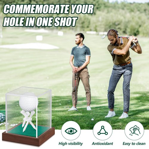Wenqik Golf Ball Display Case with Wood Base and Tee Acrylic Golf Ball Holder Stand Dust Protection Display Cube Box for Baseball Memorabilia Display Case Gift