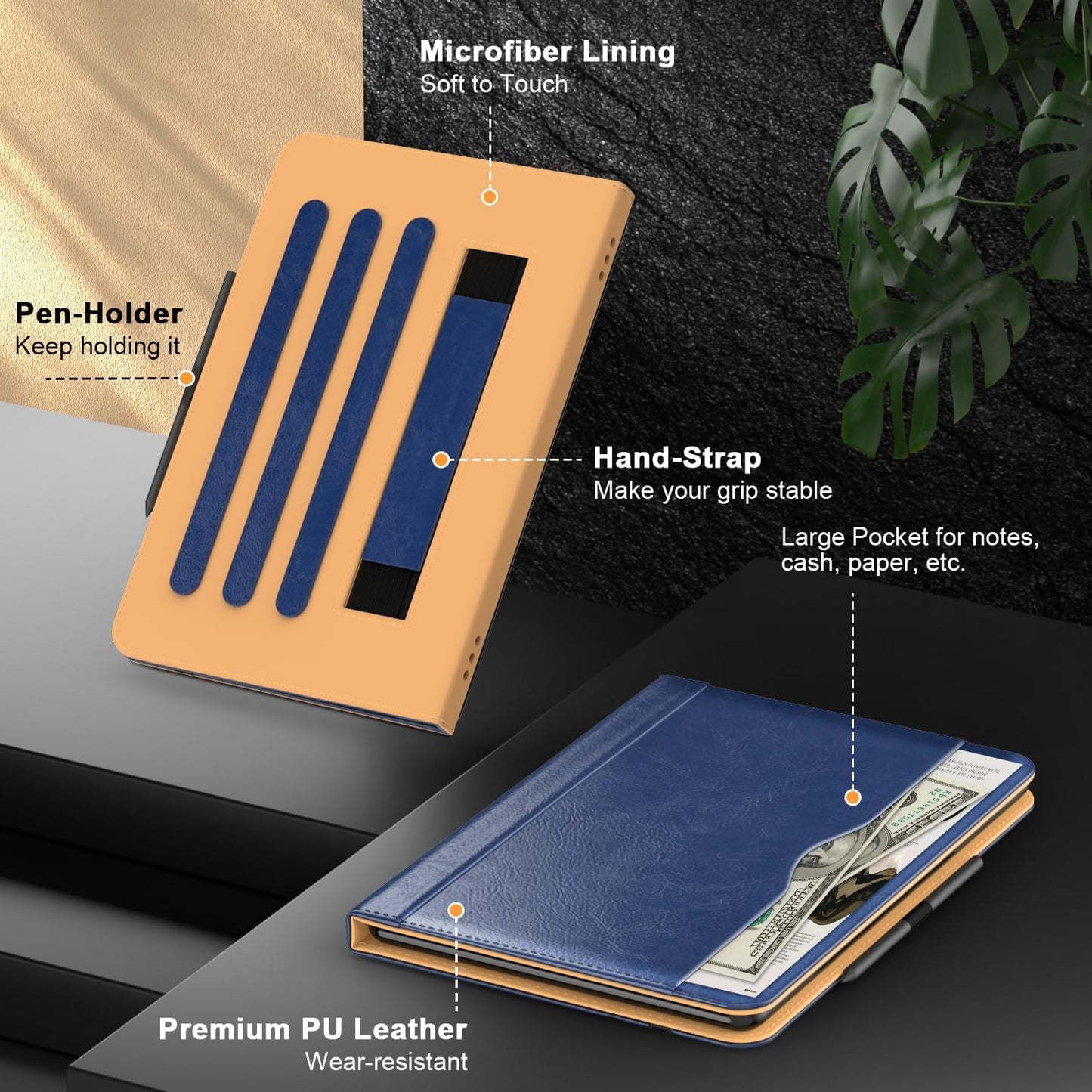 for 10 Tablet Case (13th/11th Generation 2023/2021 Released), PU Leather Folio Cover with Multi-Angle Stand/Pen Holder, Auto Wake/Sleep for 10/10 Plus, Black