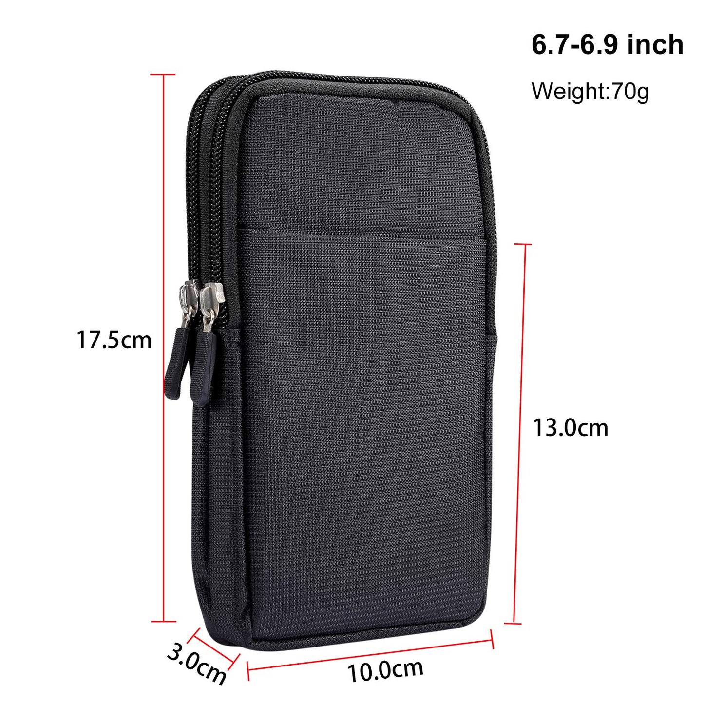 Men's Smartphone Waist Bag Zipper Mobile Phone Holster Waist Pouch Wallet with Carabiner Belt Loop for Outdoor Sport Travel