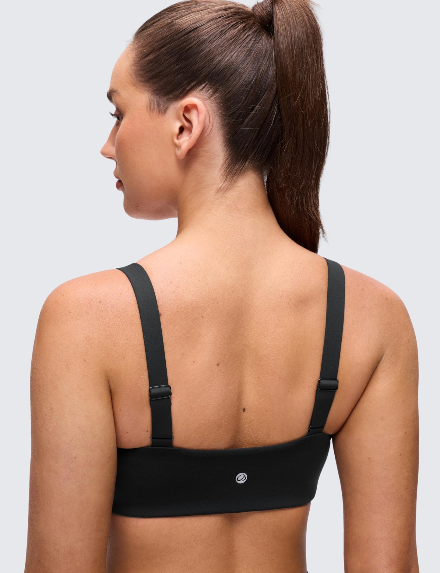 CRZ YOGA Butterluxe Adjustable Wide Strap Sports Bras for Women - Square Back Padded Scoop Neck Yoga Top Black Small