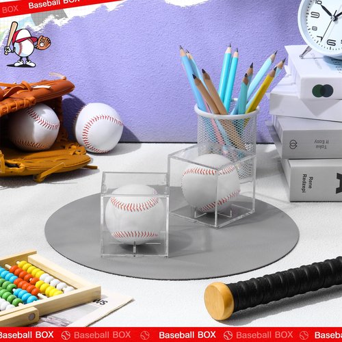 Mudder 2 Pack Acrylic Baseball Holder Case UV Protected Display Stands Clear Baseball Cube Holders Memorabilia Autograph Box