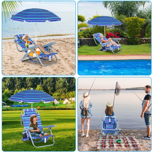 Nice C Toddler Beach Chair, Kids Beach Chair with Umbrella, Backpack Beach Folding Chairs, Backpack Camping Chairs, 5-Position Reclining, with Cup Holder, for Beach, Camping, Picnic (1 Pack)