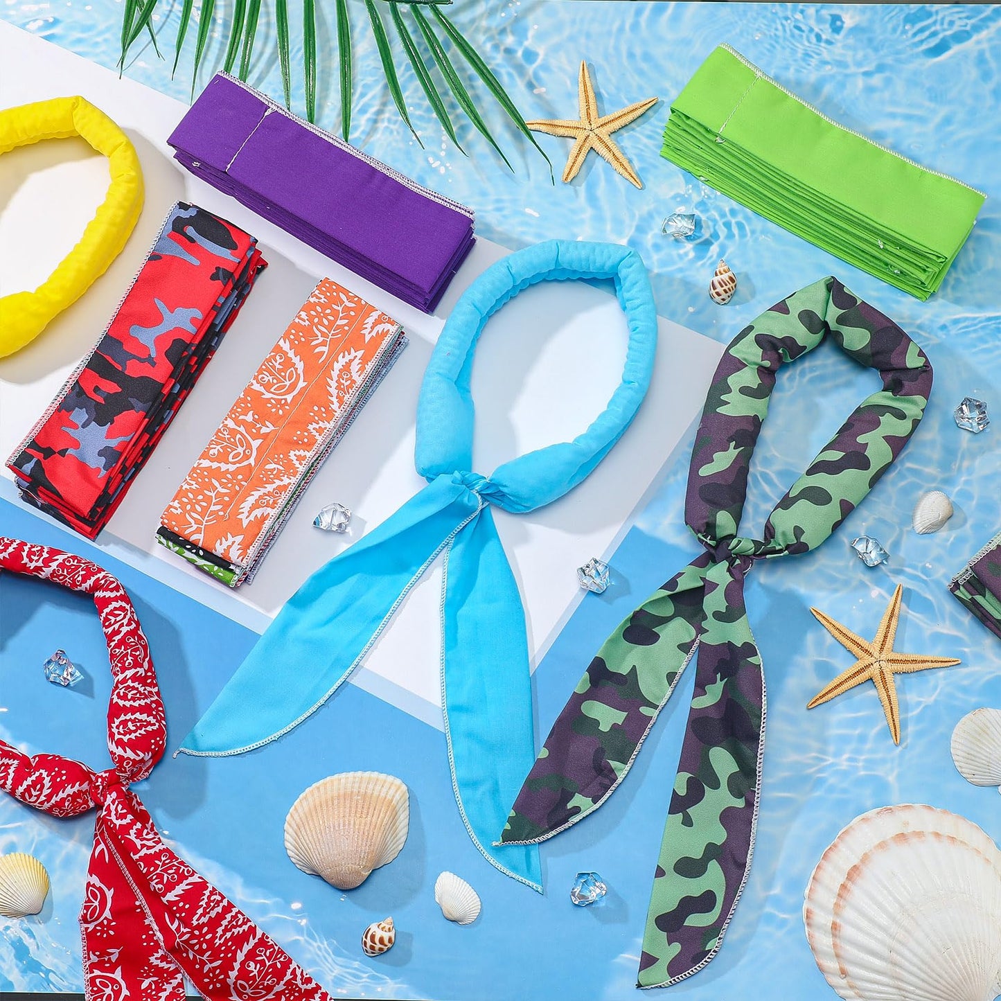 48 Pcs Ice Neck Cooler Bulk Cooling Wraps Cool Scarf for Extremely Hot Weather Water Evaporative Cooling Bandana Headband for Men Women Waking Running Hiking Golf Camping Indoor (Bright Style)