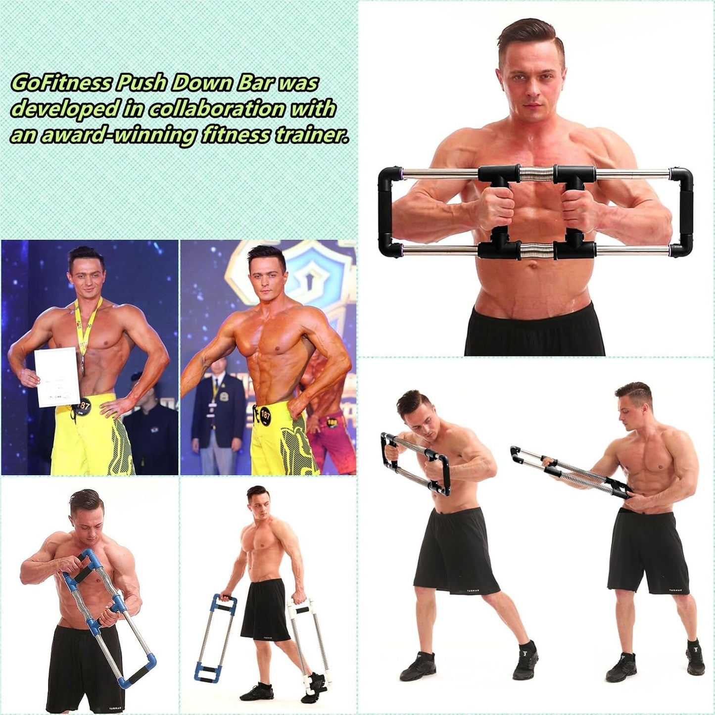 Push Down Bar Machine - Chest Expander at Home Workout Equipment, Arm Exerciser - Portable Spring Resistance Exercise Gym Kit for Home, Travel or Outdoors