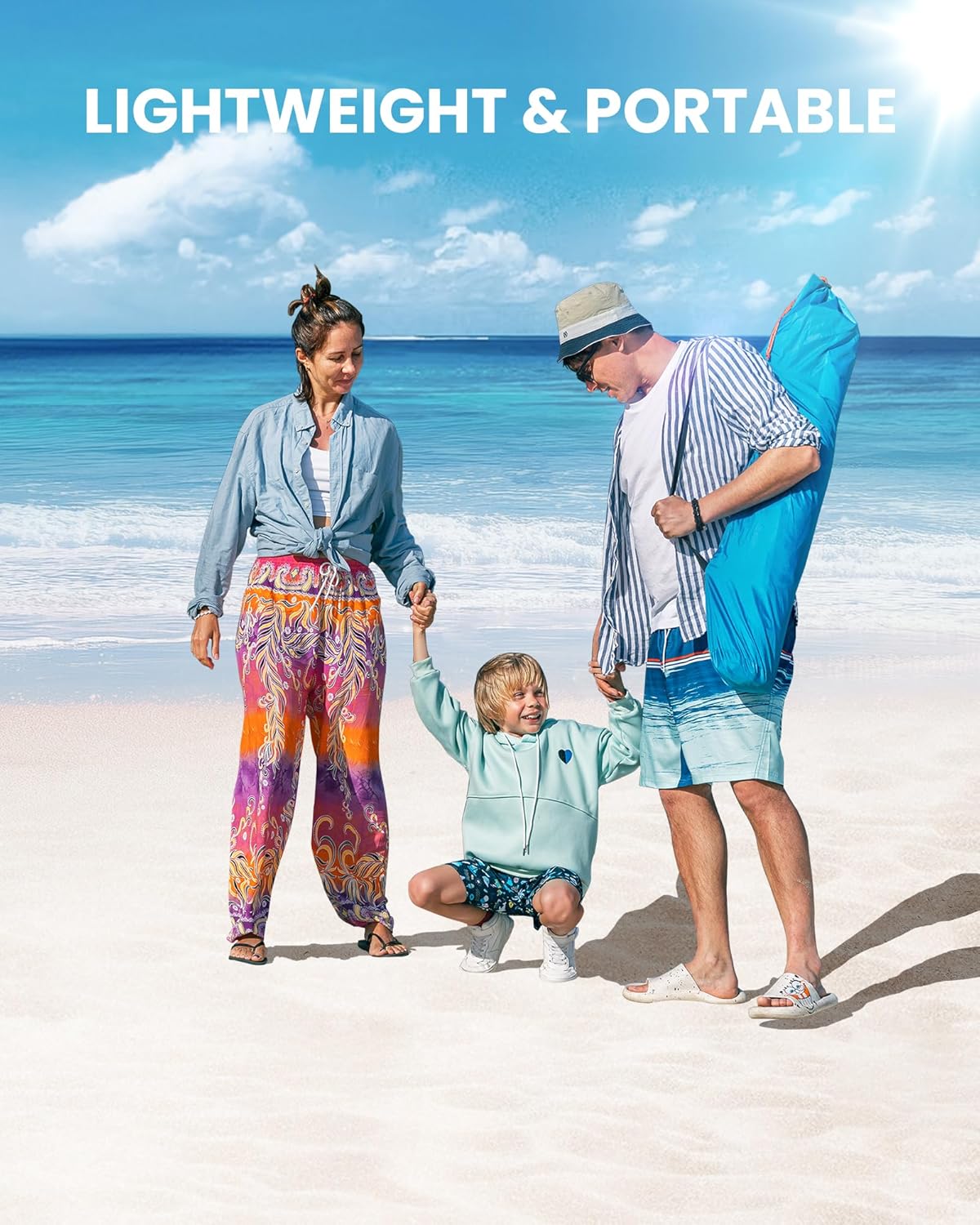 OutdoorMaster Beach Tent Sun Shelter for 3-4 Person, Pop Up Beach Tent Easy Setup with Sandbags, Portable Sun Shade Canopy with Carrying Bag for Beach & Outdoor, UPF50+ UV Protection, Family Size