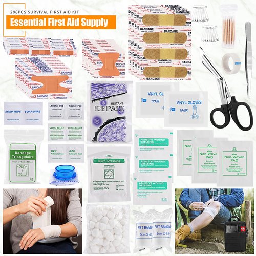 Survival First Aid Kit, Molle Medical Pouch 288PCS Outdoor Emergency Survival Gear and Equipment for Hiking Camping Hunting Car Boat Home Travel and Adventures, Gift for Him Men (Black)