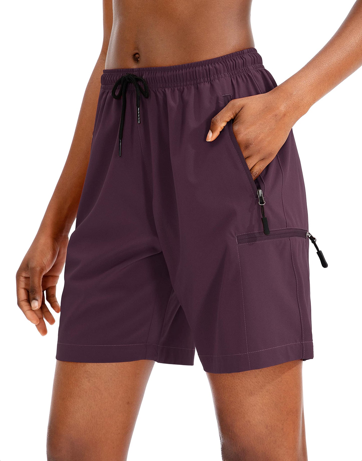 SANTINY Women's 5''/ 7''/9'' Hiking Cargo Shorts Quick Dry Lightweight Summer Shorts for Women Athletic Golf Zipper Pockets(Purple_XL)
