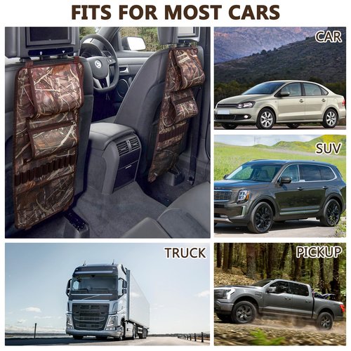 Nowaca 2 Pack Tactical Seat Back Gun Rack, Truck Gun Rack for Hunting Gear, Camo Gun Holder for Car with Storage Pockets, Automotive Gun Racks for Hunting Rifles/Shotguns, Hunting Gift for Men