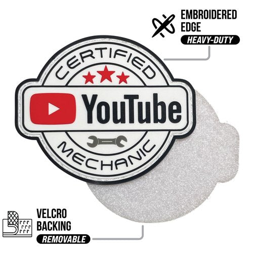 Certified YouTube Mechanic PVC Patch - Funny Morale Patch for Tool Box, Hard Hat, Vest, Gear Bag, Tactical Backpacks | Expert Mechanic Accessories, Lineman, Electrician, Construction Worker Gifts