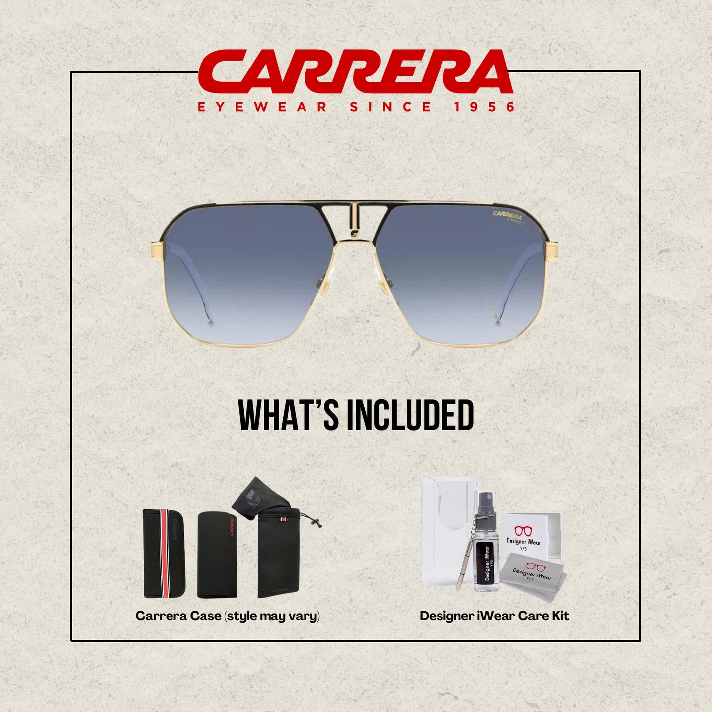 Carrera CA1062/S 2M2 62MM Black-Gold / 08 DK Blue Shaded Square Sunglasses for Men + BUNDLE With Designer iWear Complimentary Eyewear Kit