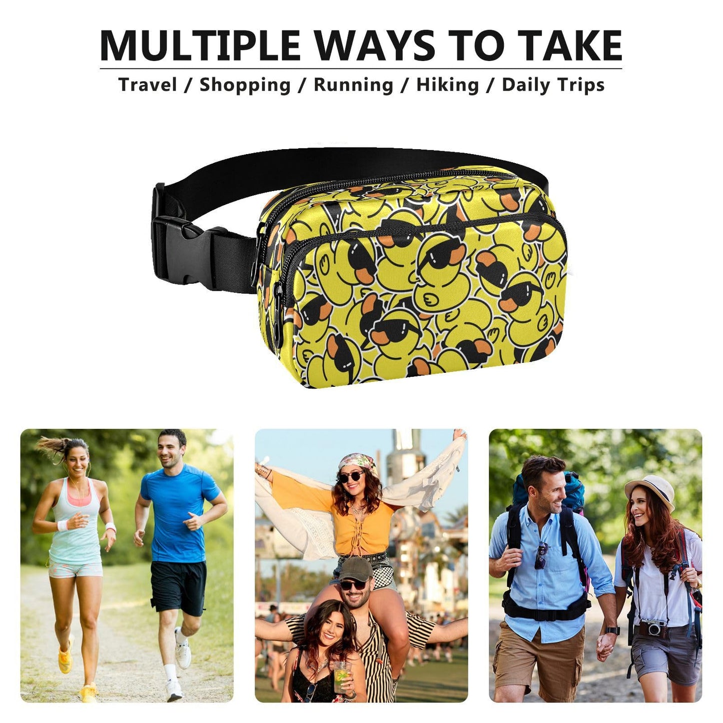 Exnundod Fanny Waist Bag Duck Purse Bag Casual Crossbody Pack Zipper & Adjustable Strap Hip Bum Bag for Running Hiking Traveling Outdoor