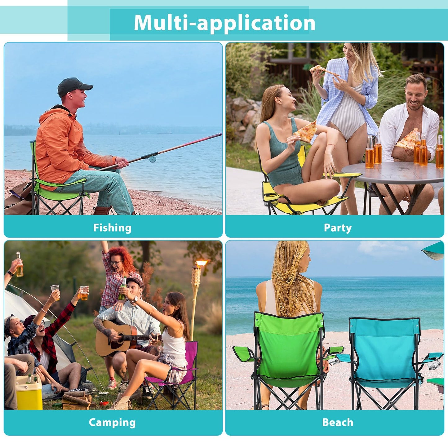 Anglechic 4 Pcs Folding Camping Chairs with Cupholder and Carry Bag Regular Size Portable Lightweight Lawn Chair with Mesh Side Pocket for Fishing Hiking Picnic Party Beach Outdoor Activity (Stylish)